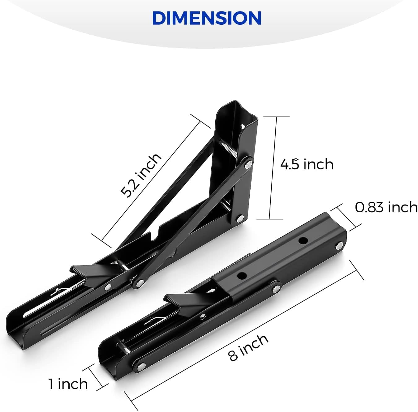 Folding Shelf Brackets - Heavy Duty Metal Collapsible Shelf Bracket for Bench Table, Shelf Hinge Wall Mounted Space Saving DIY Bracket, Max Load: 150 lb 2 PCS (8 Inch)