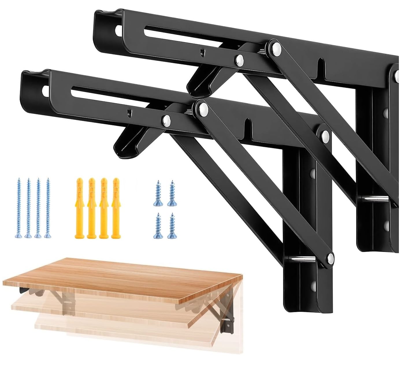 Folding Shelf Brackets - Heavy Duty Metal Collapsible Shelf Bracket for Bench Table, Shelf Hinge Wall Mounted Space Saving DIY Bracket, Max Load: 150 lb 2 PCS (8 Inch)