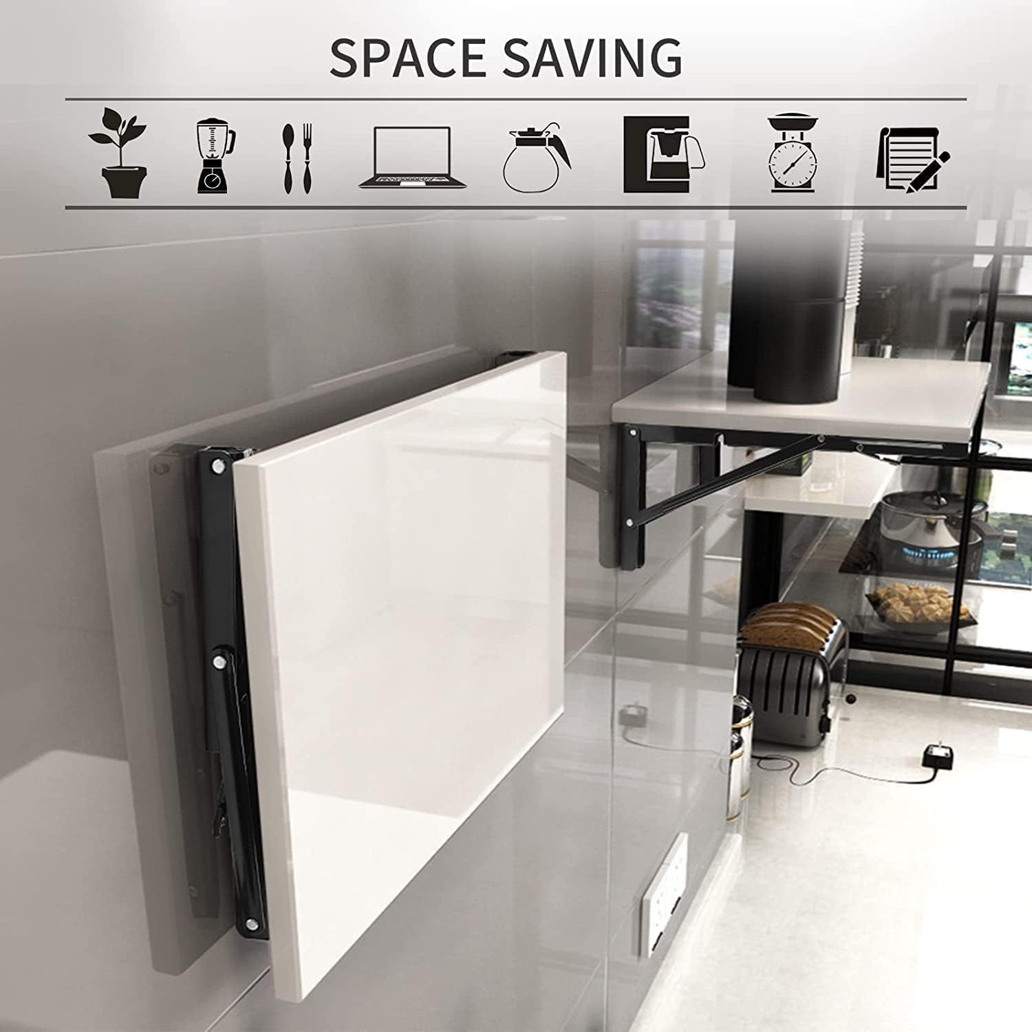 Folding Shelf Brackets - Heavy Duty Metal Collapsible Shelf Bracket for Bench Table, Shelf Hinge Wall Mounted Space Saving DIY Bracket, Max Load: 150 lb 2 PCS (8 Inch)