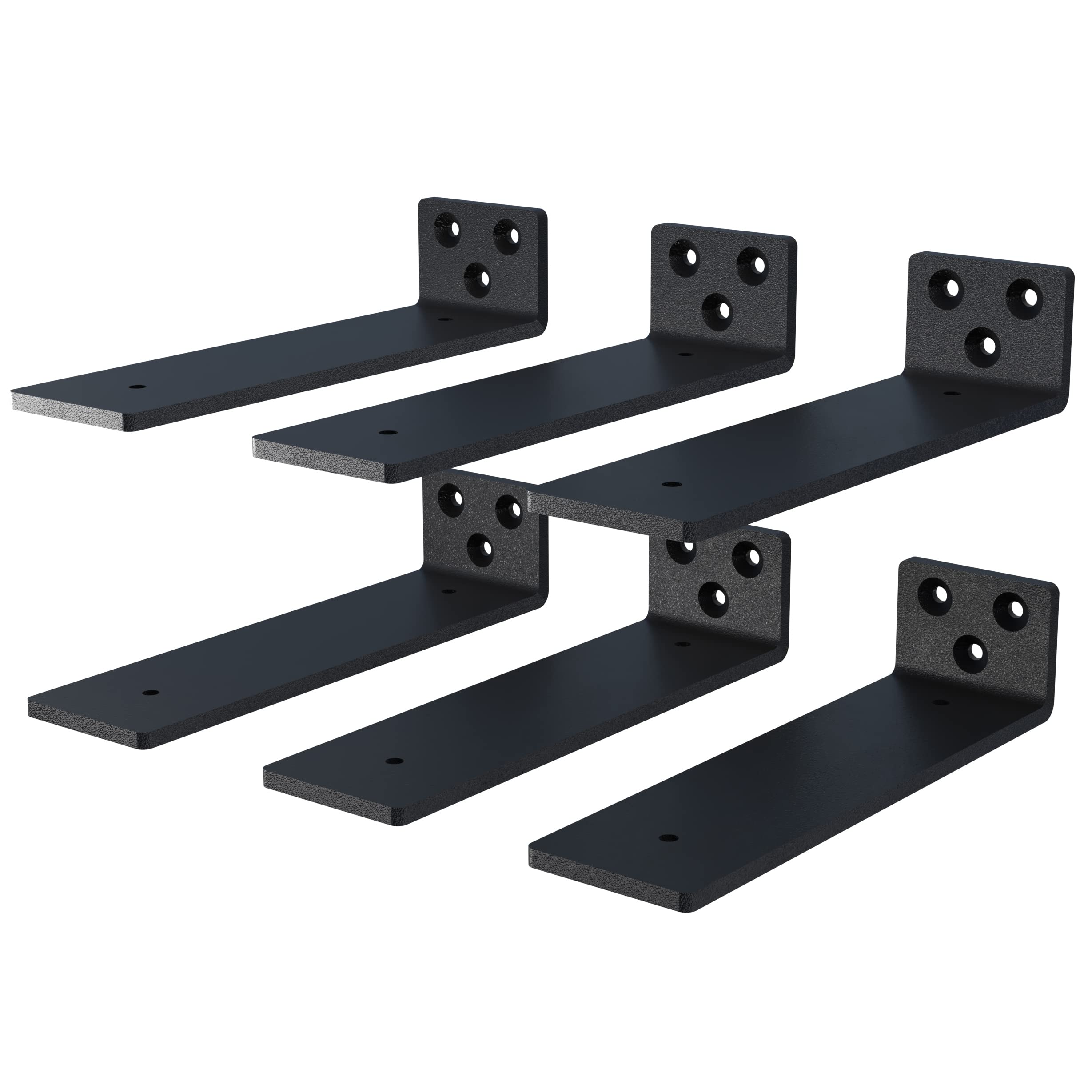 6-Pack 4 Inch Floating Shelf Brackets, Heavy Duty Hidden Shelves Bracket for Small Shelf, Kitchen Shelf, Nursery Shelf, Black Powder Coated Steel