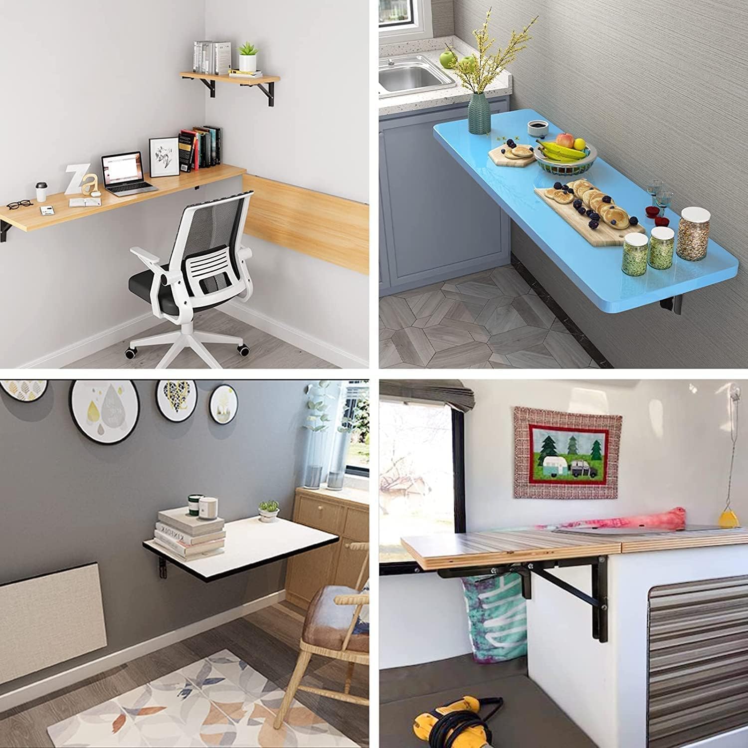 Folding Shelf Brackets - Heavy Duty Metal Collapsible Shelf Bracket for Bench Table, Shelf Hinge Wall Mounted Space Saving DIY Bracket, Max Load: 150 lb 2 PCS (8 Inch)