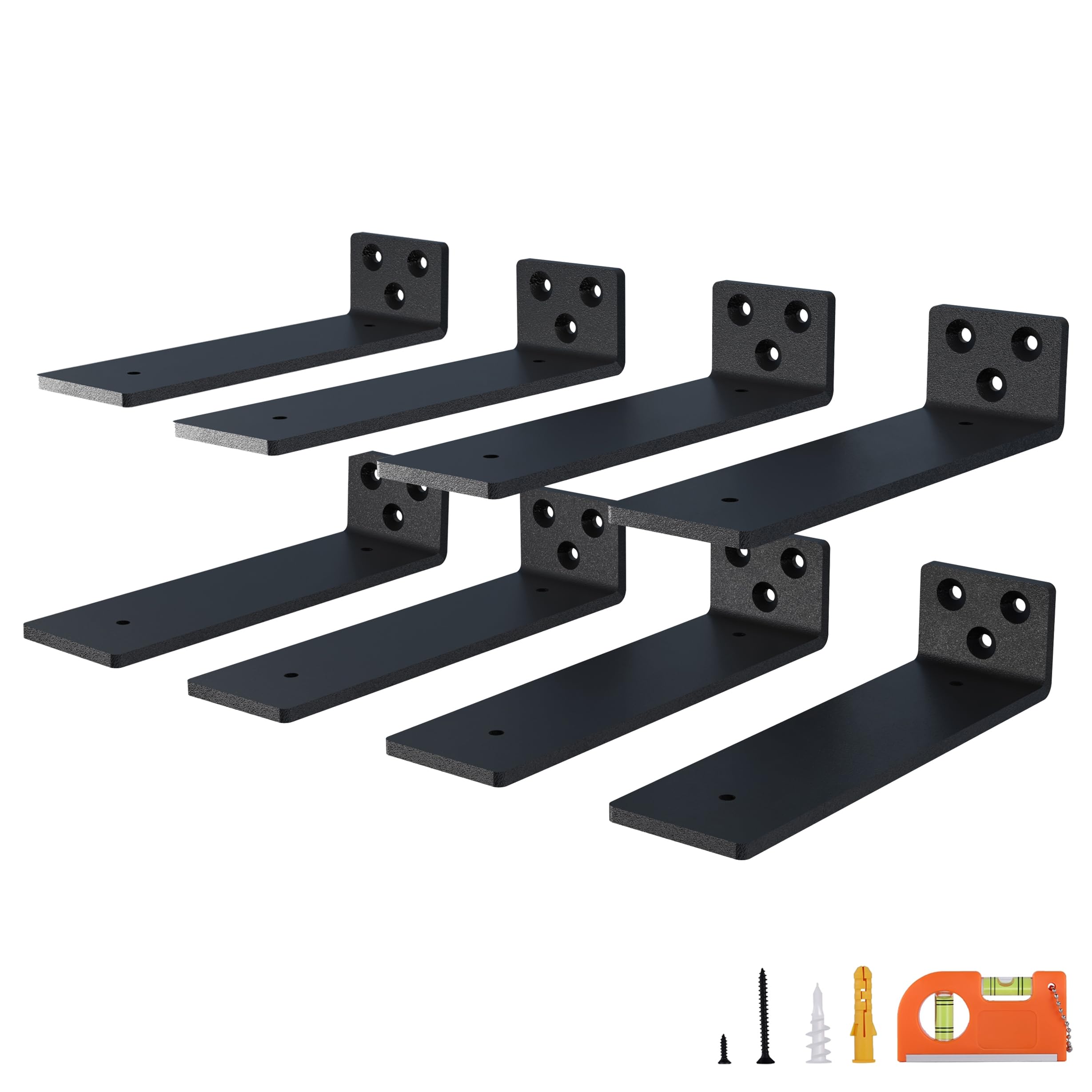 6-Pack 4 Inch Floating Shelf Brackets, Heavy Duty Hidden Shelves Bracket for Small Shelf, Kitchen Shelf, Nursery Shelf, Black Powder Coated Steel