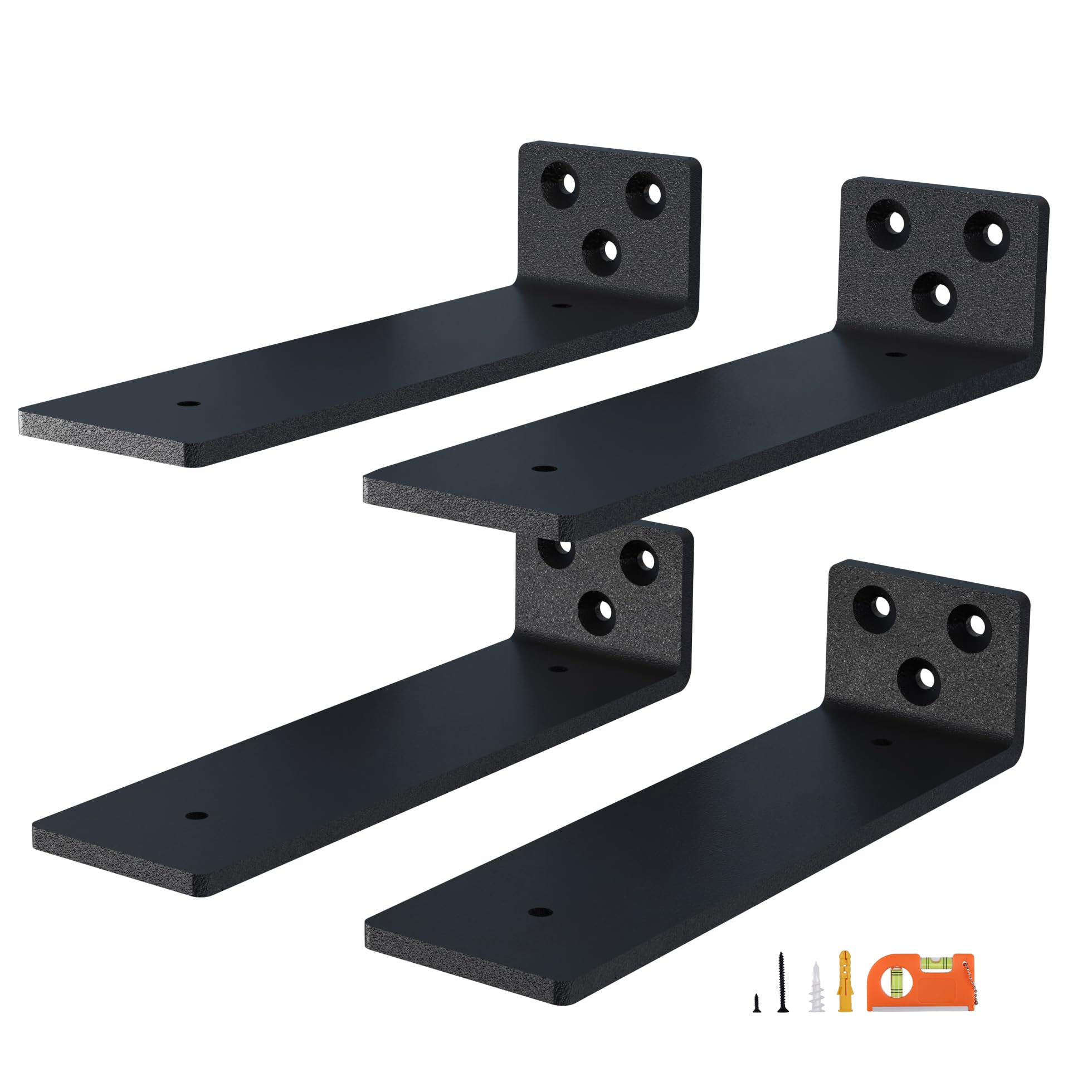 6-Pack 4 Inch Floating Shelf Brackets, Heavy Duty Hidden Shelves Bracket for Small Shelf, Kitchen Shelf, Nursery Shelf, Black Powder Coated Steel