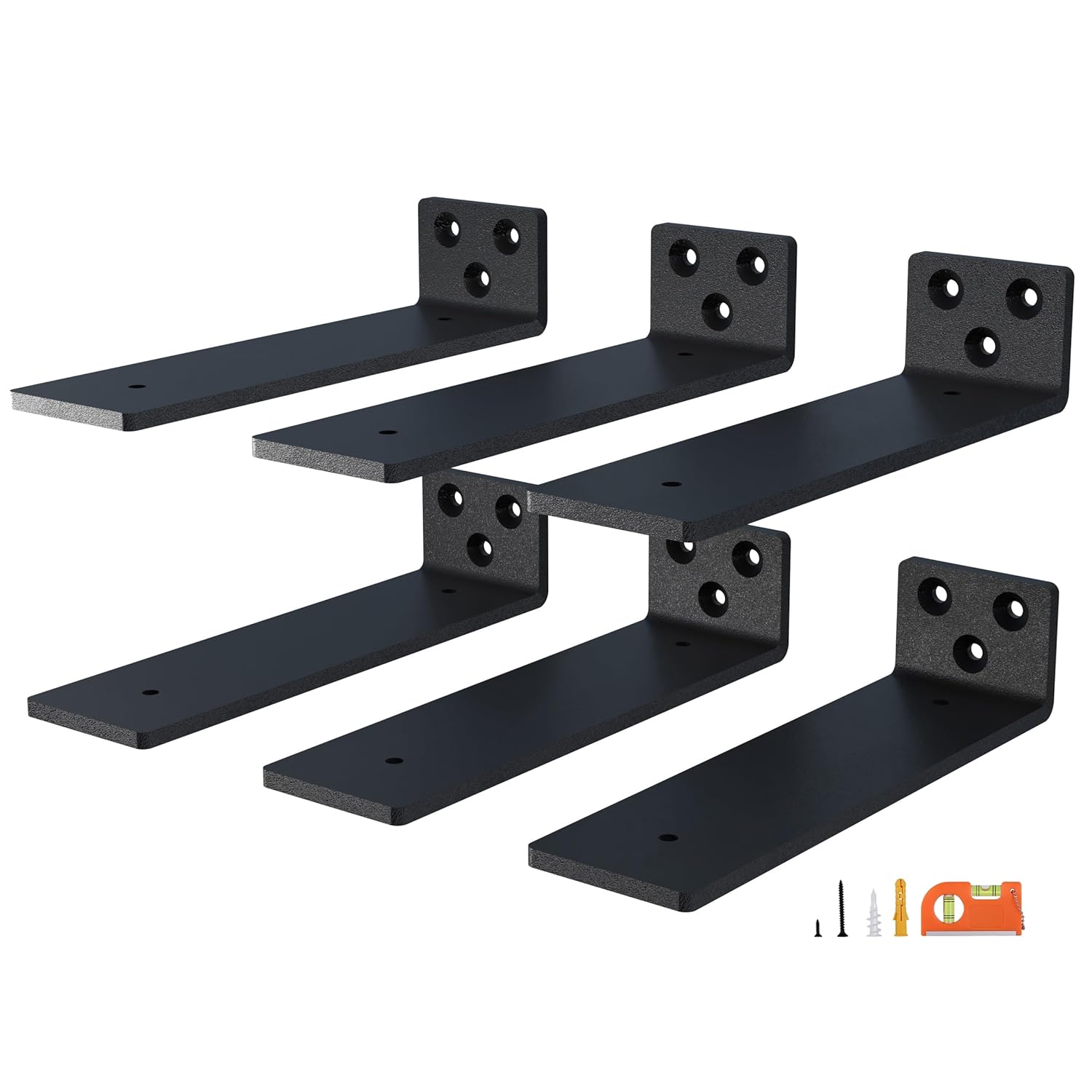 6-Pack 4 Inch Floating Shelf Brackets, Heavy Duty Hidden Shelves Bracket for Small Shelf, Kitchen Shelf, Nursery Shelf, Black Powder Coated Steel