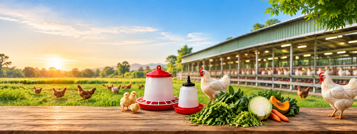 Indian poultry farmer with chicken in poultry farm
