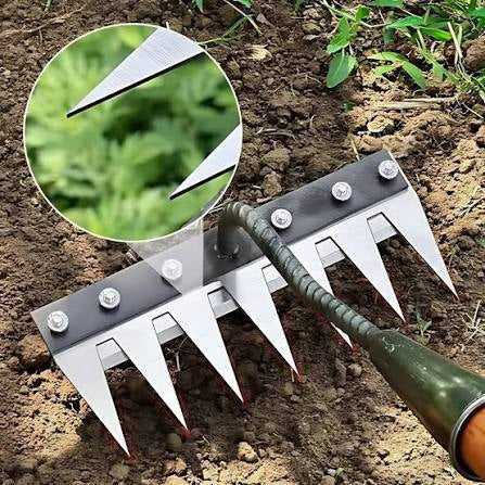 Heavy-Duty Steel Weeding Rake™ – Multi-Tooth Root Puller & Soil Cleaner Attachment for Fast Weed Removal