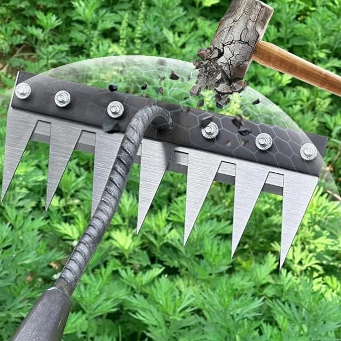 Heavy-Duty Steel Weeding Rake™ – Multi-Tooth Root Puller & Soil Cleaner Attachment for Fast Weed Removal